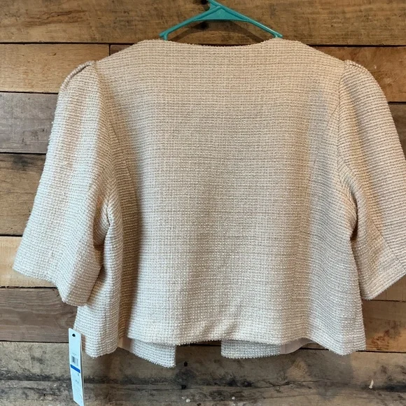 NWT Calvin Klein Women XL Ivory Metallic Open Front Shrug Puffy 3/4 Sleeves Glam - Picture 3 of 11